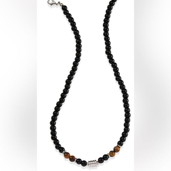 NWT GREAT FOR MEN UNISEX BECK TIGER EYE NECKLACE DESIGNER INSPIRED BLACK SILVER - Picture 4 of 12